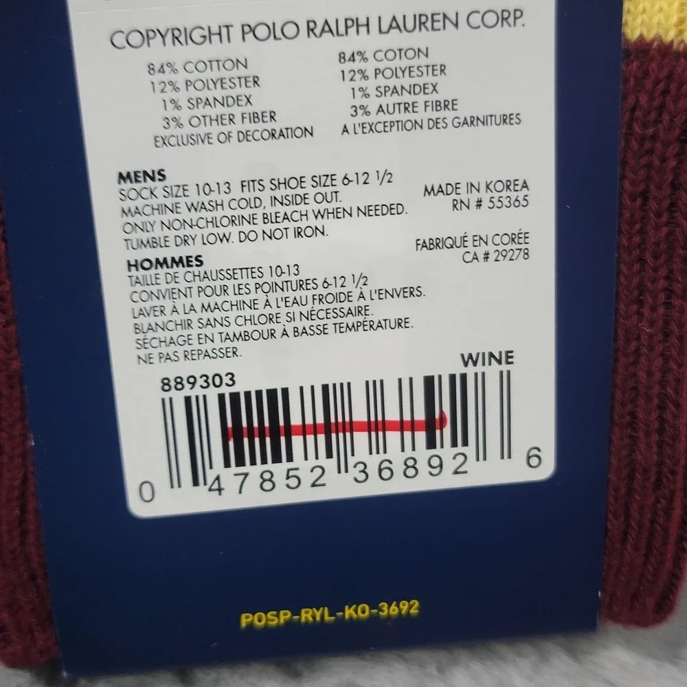 Polo Ralph Lauren Socks Mens 10-13 Burgundy Red Multi Striped Ribbed Pony Dress